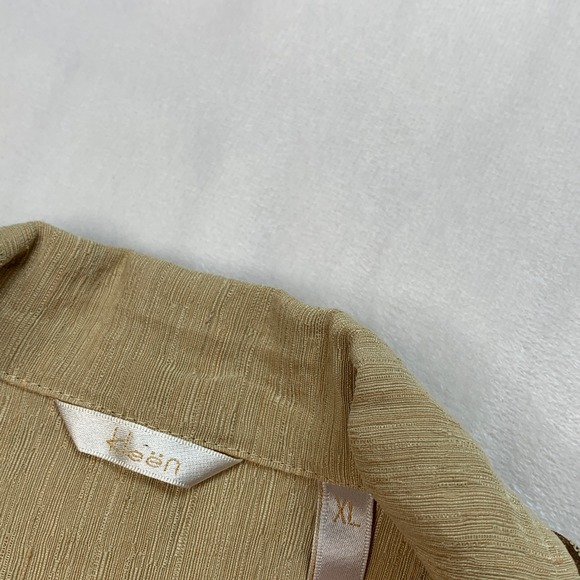 Kleen Beige Silk Linen Blend Button Down Shirt Jacket Blouse Sz XL Casual Career - Picture 4 of 8